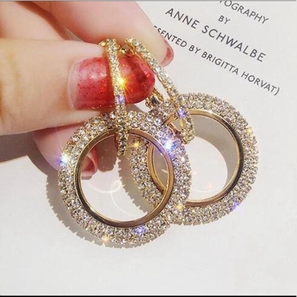 Gold Plated Crystal Hoop Earrings - Picture 1 of 9